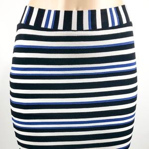 Trina Turk Tube Skirt Black, White and Blue Stripe